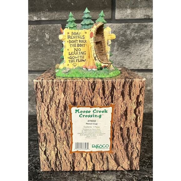 Enesco Moose Creek Crossing Pencil Cup 1996 Boat Trees Nature Canoe #279552 - Picture 1 of 8